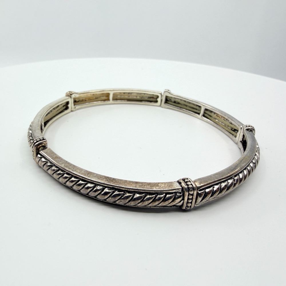 Vintage Silver Tone Twisted Cable Stretch Bangle Bracelet - Boho Classic